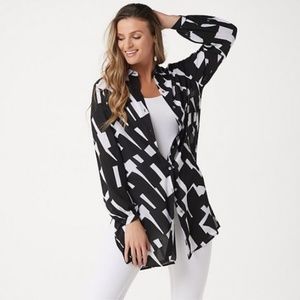 Dennis Basso Printed Woven Button Front Duster 069